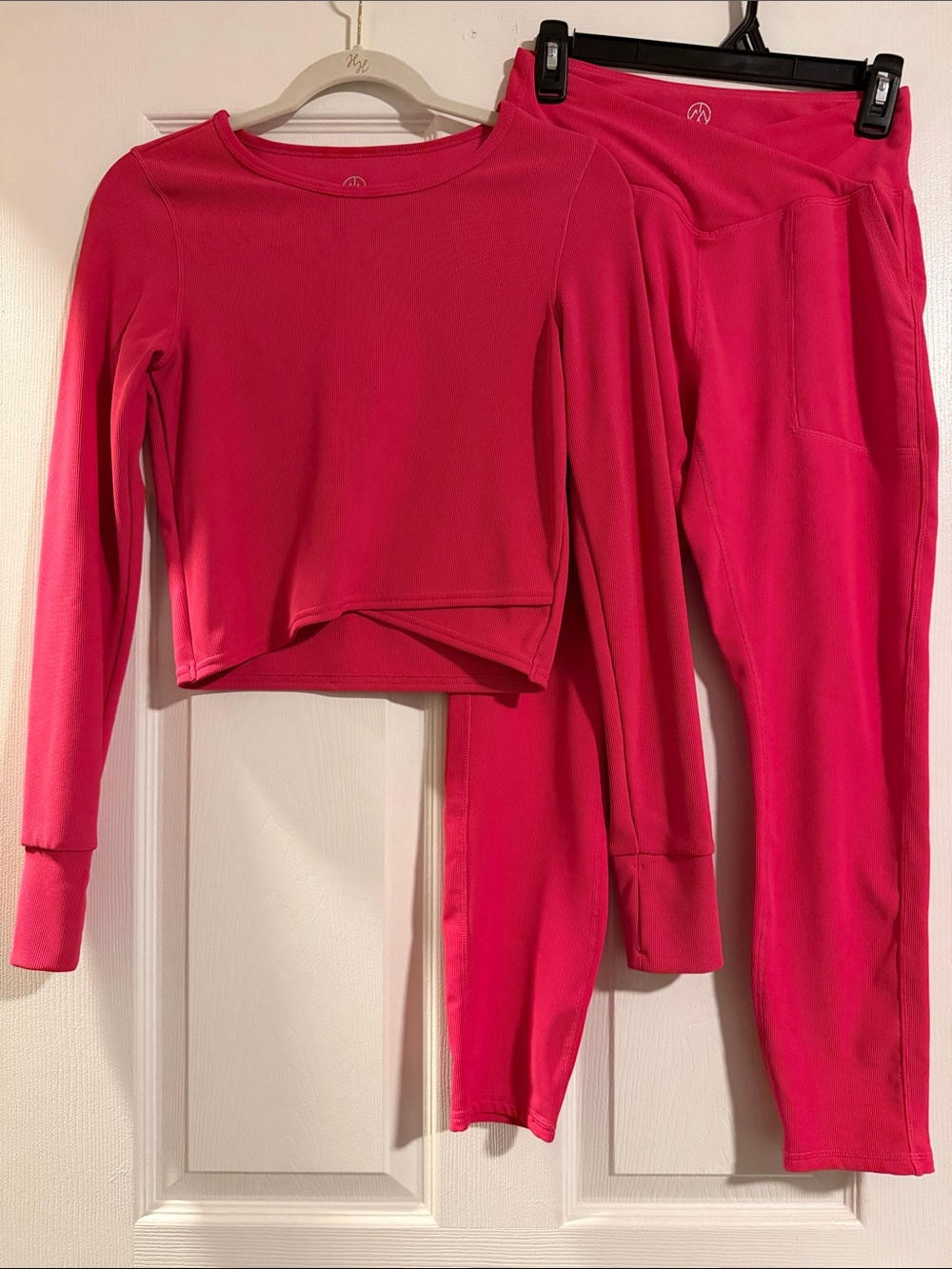 Women's Hot Pink Track Jogger Set - Long Sleeve Crop Top & High-Waist size M